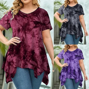 Plus Size Women Tye Die Casual Loose Tunic Tops Ladies Short Sleeve T Shirts Tee - Picture 1 of 19