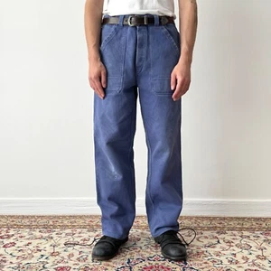 Vintage 80s French Workwear Sanfor Faded Blue Corduroy Pants Size 52 (36) - Picture 1 of 9