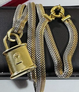 18K 750 Real DUBAI UAE Gold Padloack Necklace 17” long 5.5mm 18.9g Twotone Chain - Picture 1 of 24