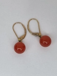Pair of Carnelian 375 Gold Leverback Earrings 9ct 9k Dangle Drop Pierced Ears - Picture 1 of 13