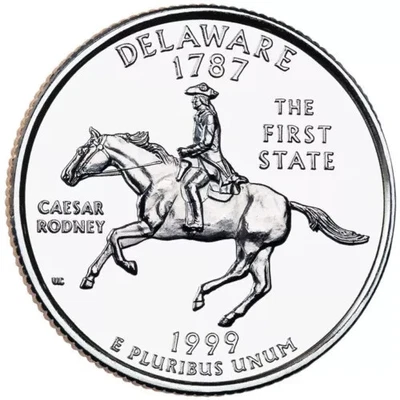 RARE Uncirc 1999-D Delaware *FIRST STATE QUARTER DOLLAR* Coin W/ Caesar Rodney - Image 1 of 2