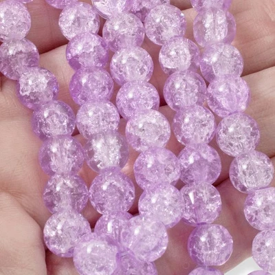 50 Lavender Crackle Glass Beads 8mm for Jewelry Making and Crafts - Image 1 of 4