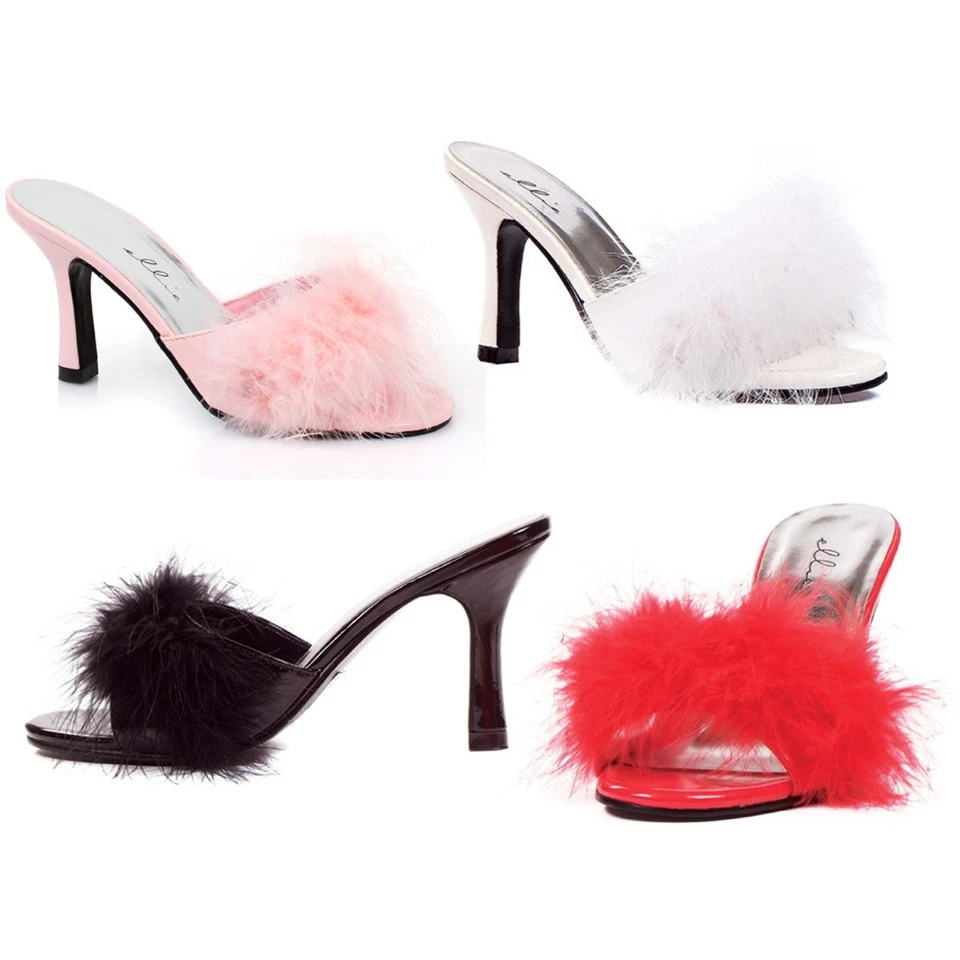 Ellie Marabou Slip On Open Toe Mules Slippers Adult Women Shoes 361/Sasha - Image 1 of 1