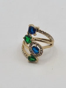 Vtg Avon Retired Blue Green Clear Rhinestone Ring Size 8 Signed "NRO" On Inside - Picture 1 of 9