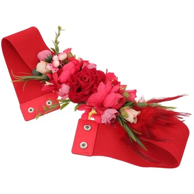  Donne in vita cintura ornamento partito floreale cinturino rosa fiore rosa - Immagine 1 di 4