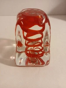 Vintage Glass Paperweight With Red Swirls G4 - Picture 1 of 9
