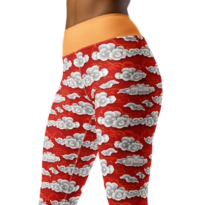 3D Clouds Printed Leggings Red White Pattern Women Active Athleisure Yoga Pants - Picture 1 of 20