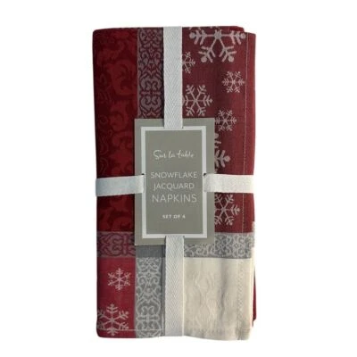 Sur La Table Snowflake Jacquard Holiday Napkins Red Silver Christmas Dining NEW - Image 1 of 3