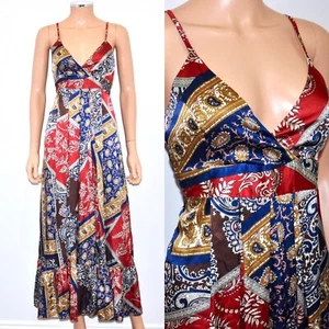 YALY COUTURE Silky Satin Scarf Print Patchwork Maxi Dress - Small - Picture 1 of 10