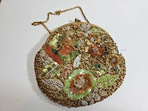Vintage Ethic Bag Crystals Pouch Fringe Boho Hippy 6" Round - Picture 1 of 12