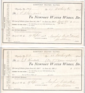 c1884 Newport Water Works, Newport Rhode Island RI Vintage Invoices/Bills - Picture 1 of 5