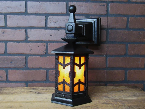 Large Vintage Antique Cast Iron Porch Light Sconce Mission Gothic 14" Tall Cover