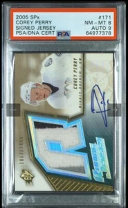 Corey Perry 2005 SPX ROOKIE 3 color JERSEY AUTOGRAPH RC PSA AUTO 9 NM 8 ONLY 1 - Picture 1 of 5