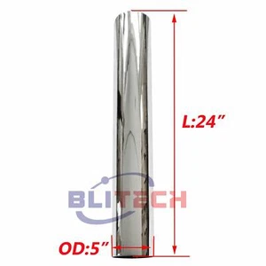 Chrome 5 "OD X24" Inch Straight Stack Truck Exhaust Pipe Truck Exhaust Tailpipe - Picture 1 of 5