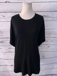 Mello Day Top Short Sleeve Tee Sz S Back Sash Tie Solid Black Womens Tunic Blous - Picture 1 of 7