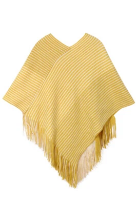 Anthropologie Style Women's Soft Two Tone Stripe Knit Poncho Cape Shawl - Image 1 of 4