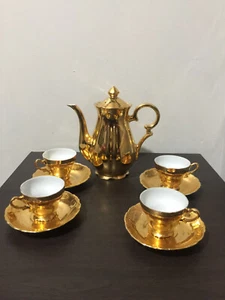 vintage gold chrome coffeee set coffee pot cups & saucers Australian ceramic - Bild 1 von 22