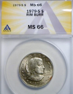 1979s ERROR ANACS MS66 RIM BURR + Lamination +Miss. Clad Susan B Anthony $1 Coin - Image 1 of 4