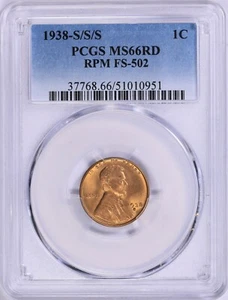 1938 S/S/S Lincoln Cent FS 502 RPM PCGS MS66 RED - Picture 1 of 2