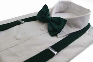 Mens Bottle Green 100cm Suspenders & Matching Bow Tie Set - Picture 1 of 1