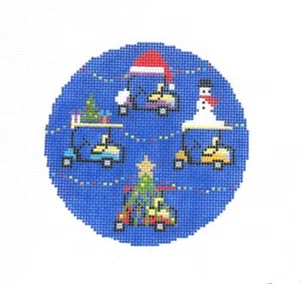 Janice Holden Designs Christmas Golf Carts Handpainted Needlepoint Canvas - Picture 1 of 1