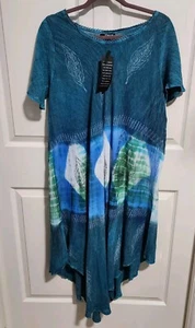 Hermoso Vestido Midi Papa Vancouver Pañuelo Dobladillo Talla Libre Azul Teal Blanco NUEVO - Imagen 1 de 11