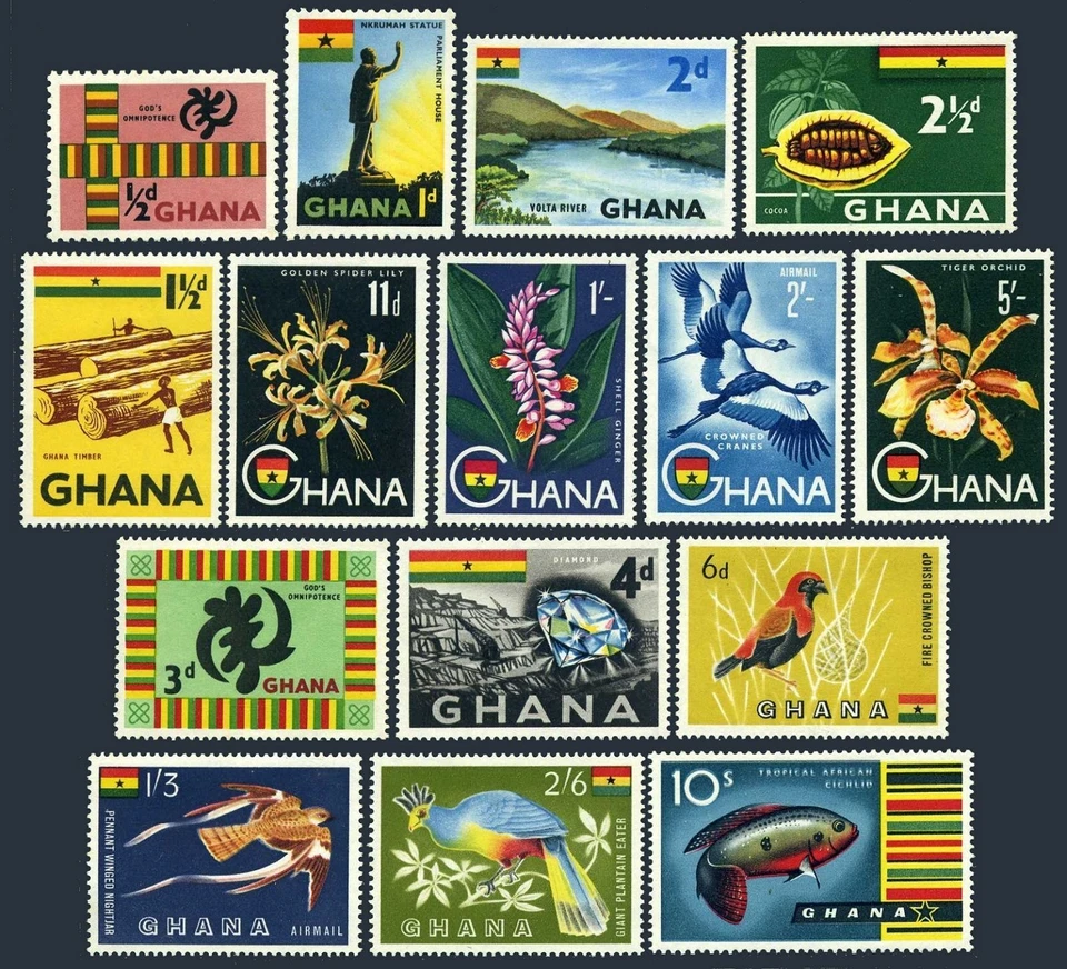 Ghana 48-60,C1-C2,lightly hinged. 1959. Cocoa,Diamond,Bishop,Lily,Orchid,Cranes, - Image 1 of 1