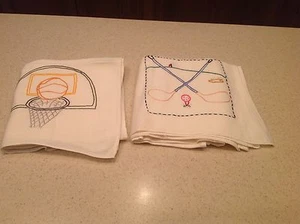 Vintage Embroidered Dish Towels Tea Unused Sports Gold  Basketball Clean Nice 2 - Picture 1 of 11