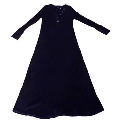 VESTIDO de colección M SOFT AROUND Negro tejido acanalado Henley MAXI algodón grunge bruja Foto 1 de 4