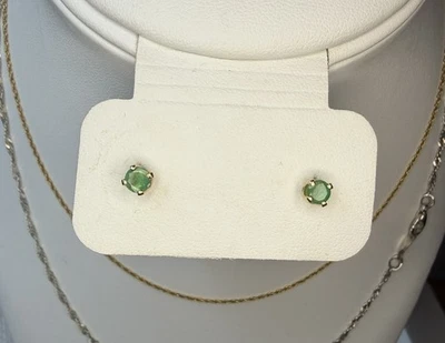 14K Yellow Gold Natural Emerald Stud Earrings NEW No Box Retail $550 Jared - Image 1 of 4