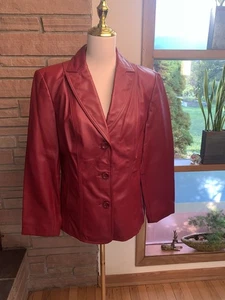 Vintage East 5TH Burgunderrot Leder 3 Knöpfe Jacke Blazer Damen Medium - Bild 1 von 6