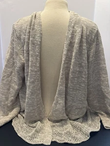 Eileen Fisher Damen 3X Bio-Leinen Baumwolle Strickjacke beige leicht gebraucht, in einwandfreiem Zustand - Bild 1 von 7
