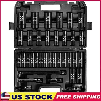 35pcs 1/2 Drive Impact Socket Set CRV Steel Deep Well Hex Tool Set Maintenance - Image 1 of 4