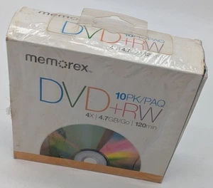 Memorex - DVD+RW (paquete de 10 discos de grabación en blanco) con fundas delgadas, 4x, 4,7 GB, NUEVO - Imagen 1 de 2