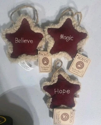 Boyds Bears MR FLURRY'S MAGIC STARS ORNAMENTS Set Of 3 With Tags plush stars - Image 1 of 4