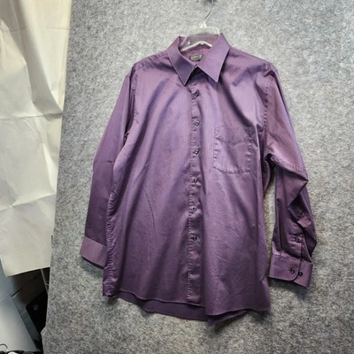 Arrow Men's Purple Striped Satin Twill Wrinkle Free Button Up Shirt Size Large - Image 1 of 4