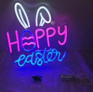 Ostern Leuchtreklame Frohe Ostern Neonlicht bunt Hoppy Ostern LED Schilder Deko - Bild 1 von 6