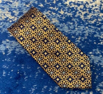 Corbata de seda geométrica azul cobre azul marino Paul Fredrick  Foto 1 de 4