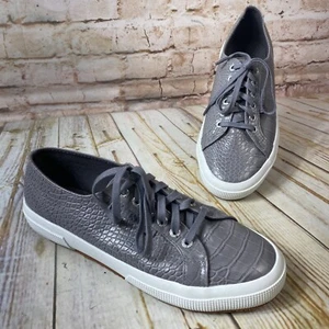 Superga Grey Croc Embossed Womens Size 9.5 Lace Up Sneakers Shoes Mens Sz 8 EUC - Picture 1 of 10