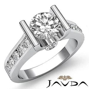 Anillo de compromiso conjunto de canales de diamantes redondos de 2 quilates certificado por GIA F VS1 oro de 14 k W - Imagen 1 de 12