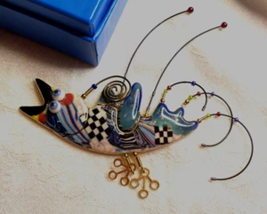 Broche de porcelana Cynthia Chuang joyería 10 pájaros pollito firmado a cuadros - Imagen 1 de 10