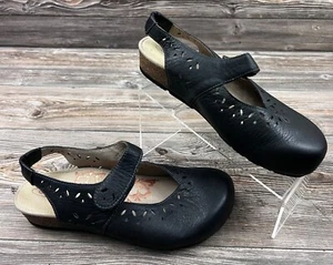 Aetrex Cheryl Mary Jane Sandals 10 Black Leather Comfort Slingback Cork Soles - Picture 1 of 11
