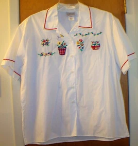 New Jantzen® Women’s Short Sleeve Blouse Shirt Top Size XL XXL White Red Multi - Picture 1 of 3