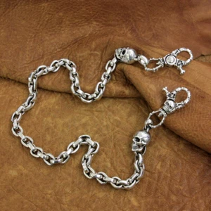 925 Sterling Silver Skull KeyChain Punk Wallet Chain DIY Accessories TA141WCC - Picture 1 of 24
