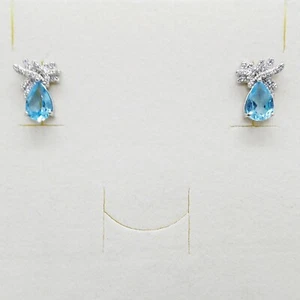 Tropfen Swiss Blautopas CZ Ohrstecker 925 Silber 585 Weißgold vergoldet - Bild 1 von 4