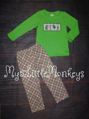 NEW Boutique Grinch Stole Christmas Boys Embroidered Panel Outfit - Image 1 of 3