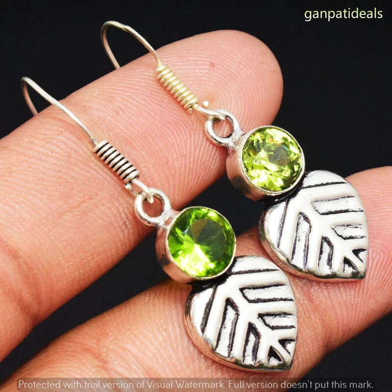 Peridot Glass Gemstone Ethnic Handmade Drop Dangle Earrings Jewelry 4 GM GE-6908 - Image 1 of 1