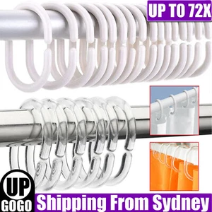 UP 72Pcs Hooks Liner Bathroom Bathroom Shower Curtain Clear Hooks Rings Plastic - Picture 1 of 15