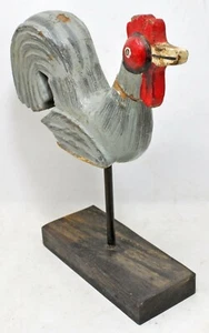 Hand Carved Hard Wood Rooster Figurine Statue Rustic Hand Painted - Picture 1 of 8