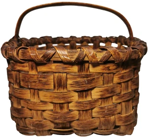 ANTICA PRMTV SM 10"D HNDLD TESSUTO NERO FRASSINO NERO METÀ-FINE XIX SECOLO CESTO BACCHE - Foto 1 di 15